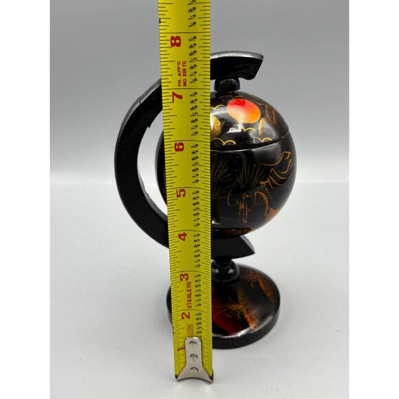 Globe Ashtray Hand Painted Chinoiserie Style Floating Catchall Lacquered Globe - Picture 6 of 7